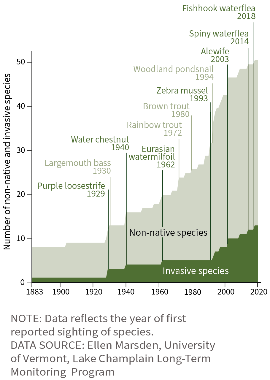 Figure: First detection of aquatic non-native and invasive species in Lake Champlain